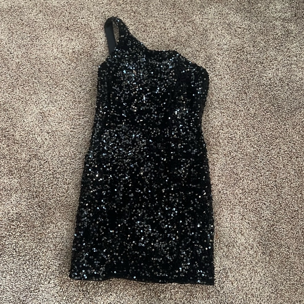 Brand new black sequins formal dress, one shoulder, women's size 4